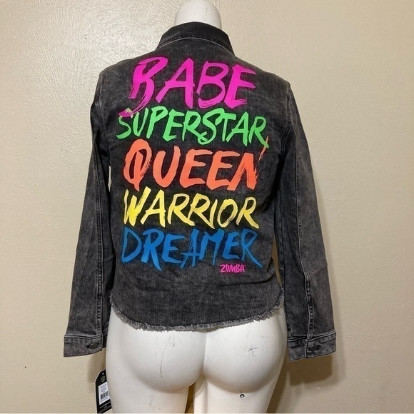 ZUMBA grey denim jacket Medium “Babe” “superstar” “warrior” “dreamer” NWT - Picture 9 of 12
